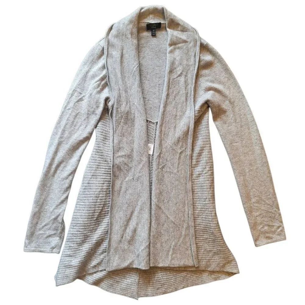 Charter Club Cardigan Women's Medium Grey Open Cashmere Soft Sweater